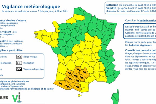 10 départements placés en alerte orange aux orages ce dimanche - Orage ©Capture d'écran Météo France 10 départements placés en alerte orange aux orages ce dimanche - Orage ©Capture d'écran Météo France